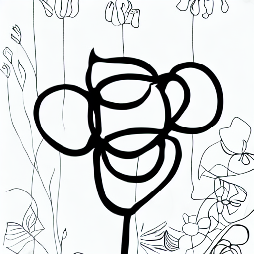 AI image generated of A black drawing of a flower with a long stem.