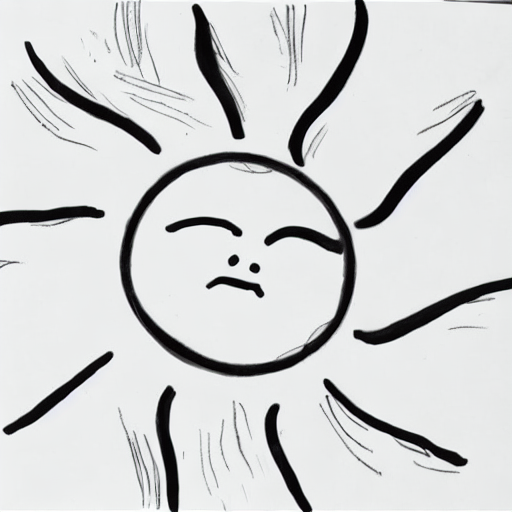 AI image generated of A black and white drawing of a sun.