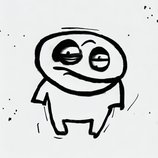 AI image generated of A black and white drawing of a cartoon character with a frowning face.