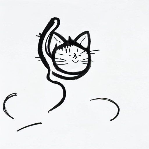 AI image generated of A black and white cat drawing with a smile on its face.