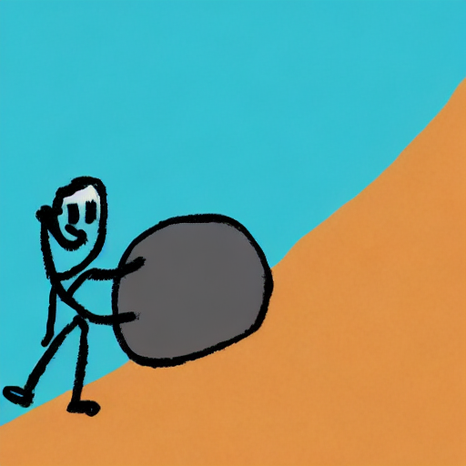 AI image generated of A black and white drawing of a man holding a rock.