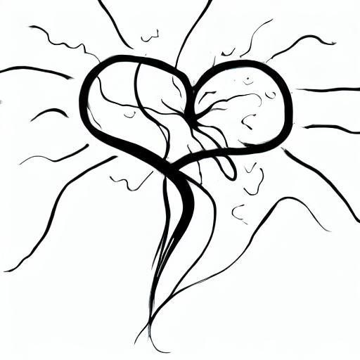 AI image generated of A black heart with a black line coming out of it.
