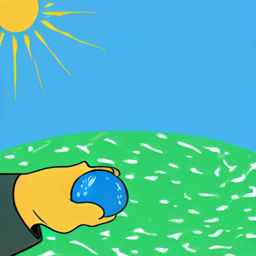 AI image generated of A hand holding a blue object in front of a sun.