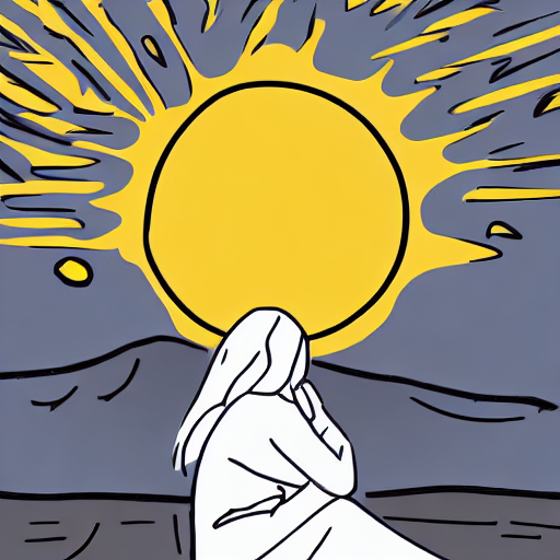 AI image generated of A drawing of a person sitting in front of a sunset.