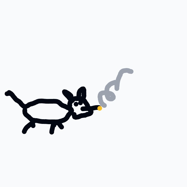 A%20black%20dog-like%20creature%20with%20a%20long%20body%20and%20four%20legs%20is%20smoking%20a%20cigarette%2C%20with%20gray%20smoke%20curling%20upward.