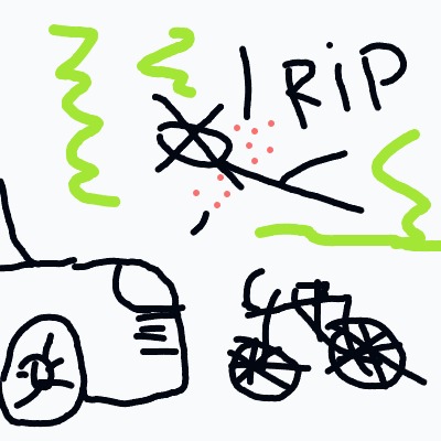 A%20childlike%20drawing%20of%20a%20car%20on%20the%20left%20and%20a%20bicycle%20on%20the%20right%20with%20a%20mid-crash%20in%20the%20center%2C%20marked%20%E2%80%9CRIP%E2%80%9D%20with%20red%20specks%20and%20green%20squiggles%20around%20it.