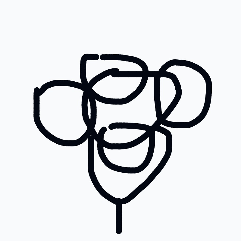A black drawing of a flower with a long stem.