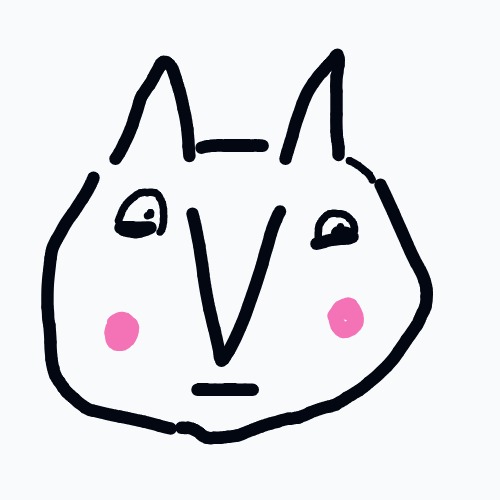 A black and white drawing of a cat with pink dots.