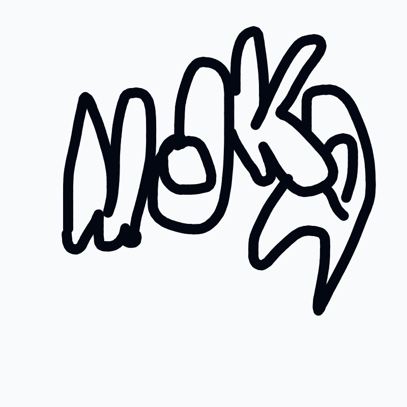 A black drawing of a hand with the word "mok" written in it.