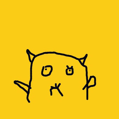 A drawing of a devil with a yellow background.