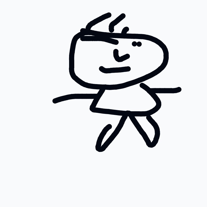 A drawing of a person with a black outline and a black nose.