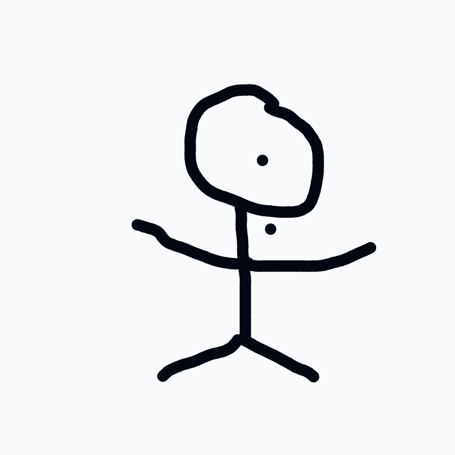 A black and white drawing of a person with a black dot for a head.