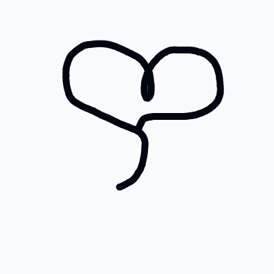 A black heart with a black line coming out of it.