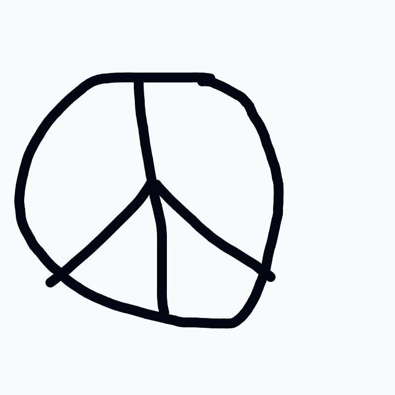 A black and white drawing of a peace sign.